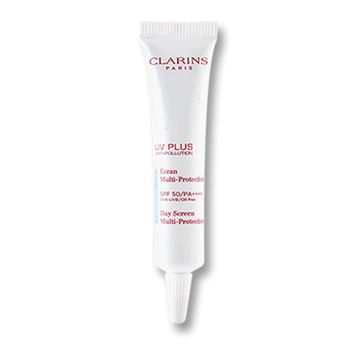 CLARINS UV Plus Anti-Pollution Day Screen Multi-Protection SPF50/PA++++ ขนาดทดลอง 10ml. #Fairness เฉดสี Baby Blue สีฟ้าอ่อนธรรมชาติ เหมาะกับคนที่ต้องการปรับให้รอยแดงบนใบหน้าดูลดเลือนลง และให้ผิวดูมีประกาย ครีมกันแดดที่ปรับให้ผิวสว่างกระจ่างใส สำ