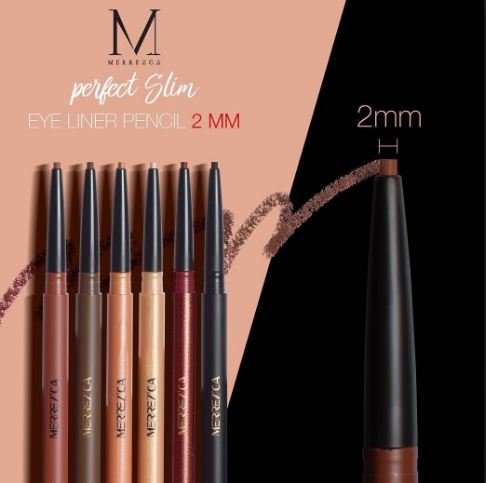 **พร้อมส่ง**Merrezca Perfect Slim Eye Liner Pencil 2mm. ดินสออายไลน์เนอร์กันน้ำที่มาในรูปแบบของดินสอ เนื้อนิ่ม ไม่แข็ง และด้วยความที่ไส้เล็กเพียง 2 มม. ทำให้เขียนง่าย กันน้ำ กันเหงื่อ 100% ไม่เลอะระหว่างวัน สามารถเขียนได้ทั้งอายไลน์เนอร์ และอินไลน์เนอร์