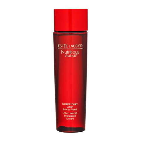 Estee Lauder Nutritious Vitality8 Radiant Energy Lotion - Intense Moist 200 ml. โลชั่นช่วยเตรียมผิวให้พร้อมรับคุณประโยชน์การบำรุงในขั้นตอนต่อไปอย่างสูงสุด ให้ผิวชุ่มชื่นนุ่มสบาย ฟื้นคืนผิวให้ดูมีชีวิตชีวา เรียบเนียนขึ้น ให้ผิวดูเปล่งประกายอย่า