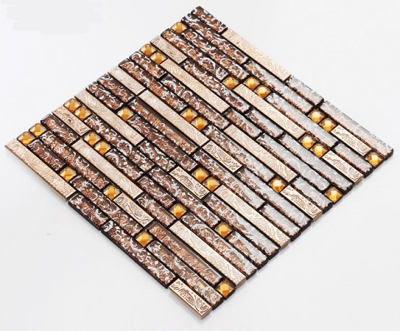 กระเบื้องผนัง  โมเสคแก้ว ผสม กระเบื้องสแตนเลส