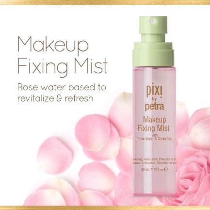 ** พร้อมส่ง**Pixi Makeup Fixing Mist 80 ml. สเปรย์บำรุงผิวหน้าที่ช่วยให้เมคอัพติดทนนาน อีกทั้งยังช่วยรักษาระดับความชุ่มชื่นในผิวให้คงอยู่ยาวนานมากยิ่งขึ้น ทำให้ผิวนุ่มชุ่มชื้่นตลอดวัน มีส่วนผสมของสารสกัดจากกุหลาบและชาเขียว ช่วยให้ผิวสดชื่น และทำให้เครื่อง