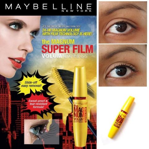 **พร้อมส่ง**Maybelline The Magnum Volum Express Super Film-Black สุดยอดแห่งนวัตกรรมมาสคาร่าเพื่อขนตาหนาโดดเด้ง ด้วยเนื้อฟิล์มสีดำของมาสคาร่า จะตรงเข้าเคลือบขนตาให้หนาสุดขั้วเด้งสุดขีด ช่วยให้ขนตาแลดูซุปเปอร์หนาอย่างไม่เลอะเปื้อนยาวนานตลอดวัน  แต่สามารถล้า