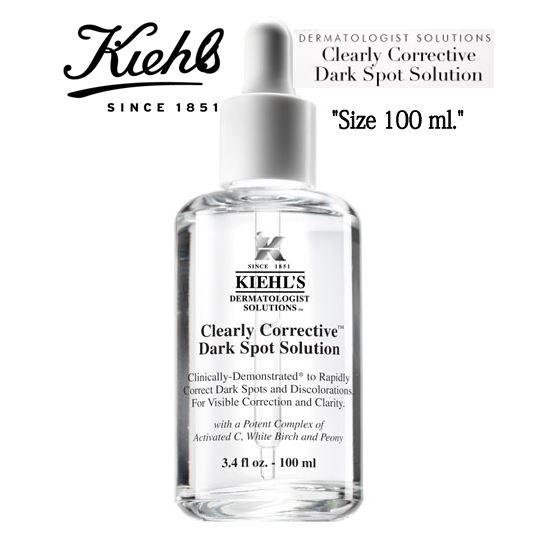 Kiehl's Clearly Corrective Dark Spot Solution 100 ml. เซรั่มที่ช่วยเปิดพลังออร่าให้ผิวคุณ ปรับสีผิวให้สม่ำเสมอ ลดเลือนจุดด่างดำอย่างมีประสิทธิภาพและรวดเร็ว ช่วยให้ผิวสว่างสดใสเป็นประกาย เห็นผลเร็วภายใน 2 สัปดาห์ โดย 55% ของผู้ที่เข้ารับกา