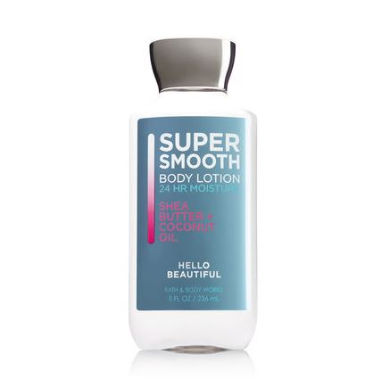 Bath & Body Works Super Smooth Hello Beautiful Shea Butter & Coconut Oil Body Lotion 236 ml. โลชั่นบำรุงผิวสูตรใหม่ เพื่อผิวเนียนนุ่มเป็นพิเศษเพิ่มสารสกัดน้ำมันมะพร้าว ช่วยให้ผิวเนียนเรียบ ชุ่มชื่น นุ่มอิ่มฟูน่าสัมผัส กลิ่นหอมละมุนน่า