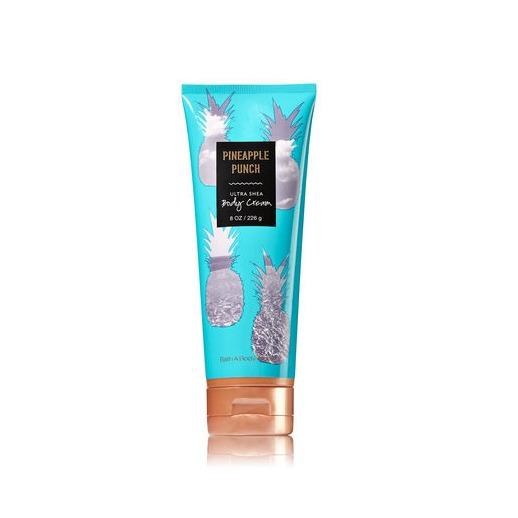 Bath & Body Works Pineapple Punch Ultra Shea Body Cream 226 g. ครีมบำรุงผิวสุดเข้มข้น มีโทนกลิ่นผลไม้หอมหวานของสัปปะรด กับกลิ่นครีมมี่มะพร้าว เป็นกลิ่นผลไม้ที่หอมหวานนุ่มๆคะ