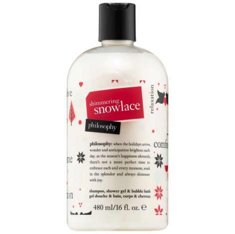 **พร้อมส่ง**Philosophy Shimmering Snowlace Shampoo, Shower Gel & Bubble Bath 480 ml. Holiday 2018 Limited Edition เจลอาบน้ำกลิ่นหอมเย้ายวนลิมิเต็ดอิดิชั่น กลิ่นสะอาด ธรรมชาติแบบคลีนๆเป็นครีมอาบน้ำชิมเมอร์แบบวิ้งๆ ต่างจากสูตรอื่นค่ะ