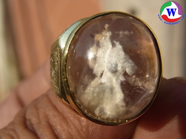 แหวนทองเหลืองชาย เบอร์ 63 แก้วโป่งข่ามนำโชคชนิดแก้วมังคละจุฬามณีรูปลักษณ์คล้ายเจ้าแม่กวนอิม
