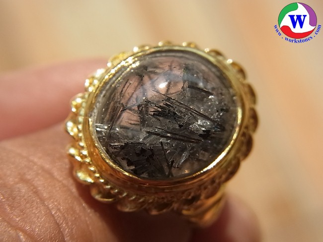แหวนทองเหลืองหญิง เบอร์ 58 แก้วโป่งข่ามนำโชคชนิดแก้วขนเหล็กน้ำใสเส้นแน่นแวววาว