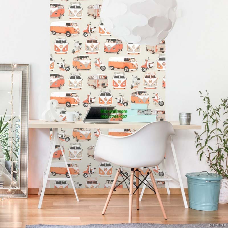 ตัวอย่างห้องตกแต่งด้วย วอลเปเปอร์ลายรถคลาสสิค