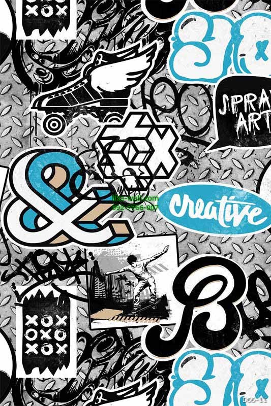 วอลเปเปอร์ลายGraffiti สีดำฟ้า