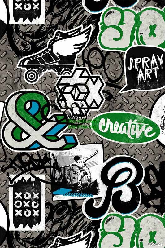 วอลเปเปอร์ลายGraffiti สีดำเขียว
