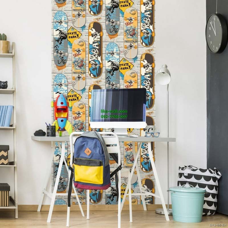 ตัวอย่างห้องตกแต่งด้วย วอลเปเปอร์ลายSKATE BOARD