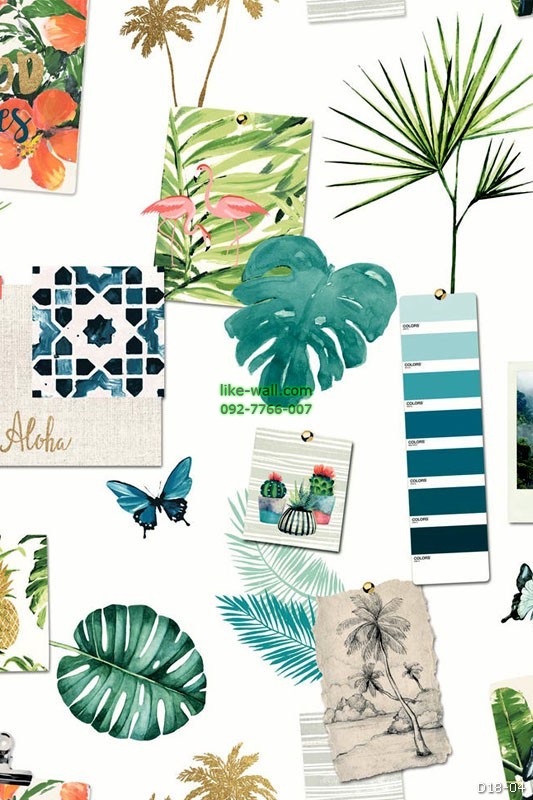 วอลเปเปอร์ลายใบไม้ นกฟลามิงโก้