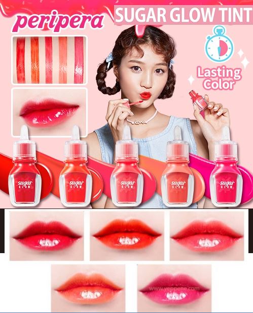 *พร้อมส่ง*Peripera Sugar Glow Tint 3 g. ลิปทินท์ใหม่ล่าสุด !! สีสดใสให้ริมฝีปากดูอวบอิ่ม ฉ่ำวาวสุขภาพดี เม็ดสีแน่น ติดทนนาน กันน้ำได้ดี หัวแปรงออกแบบพิเศษมีความโค้งงอ ทาง่าย แพ็คเกจดีไซน์สวยน่ารักน่าใช้ ขนาดกระทัดรัด พกพาสะดวก ให้เติมสีสันสดใสได้ทุกที่ทุก