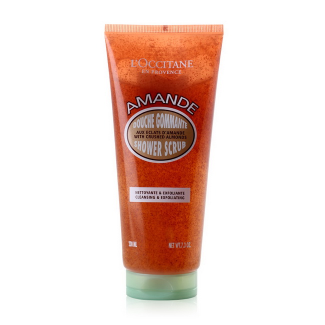 L'OCCITANE Amande Almond Cleansing Exfoliating Shower Scrub 200 ml. สครับผิวกายอุดมไปด้วยอัลมอนด์ออยล์ และเปลือกอัลมอนด์เนื้อละเอียด ที่จะช่วยทำความสะอาดผิวอย่างหมดจด แต่นุ่มนวล อีกทั้งยังช่วยขจัดเซลล์ผิวที่ตายแล้ว ให้คุณได้เผยผิวสวย พร้อมก