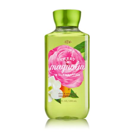 Bath & Body Works Sweet Magnolia & Clementine Shea & Vitamin E Shower Gel 295ml. เจลอาบน้ำกลิ่นหอมติดกายนานตลอดวัน กลิ่นหอมหวานของดอกมะลิและลิลลี่ ผสมกลิ่นลูกแพร์และแบลคครอเรนท์คะ