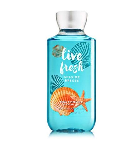 Bath & Body Works Live Fresh Shea & Vitamin E Shower Gel 295ml. เจลอาบน้ำกลิ่นหอมติดกายนานตลอดวัน กลิ่นหอมสดชื่นดั่งรับอากาศบริสุทธิ์จากท้องทะเล ผสมกลิ่นหอมละมุนๆของมะพร้าว