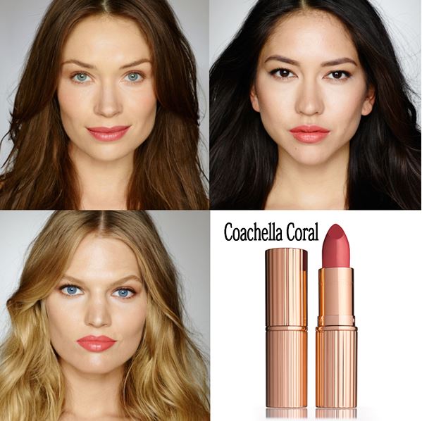 Charlotte Tilbury K.I.S.S.I.N.G Lipstick สี Coachella Coral ลิปสติกเนื้อเนียนนุ่มที่มาในแพคเกจสุดหรู สีสวยมากเหมาะสำหรับผิวของสาวเอเซีย โดยเมคอัพอาร์ตทิสอย่าง Chalotte Tilbury เคลมว่าเป็นลิปสติคเนื้อดี เม็ดสีแน่นและติดทนนาน อีกทั้งไม่ทำให้ร