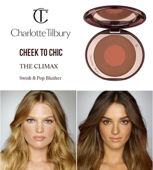 Charlotte Tilbury Cheek To Chic Swish And Pop Blusher สี The Climax บลัช 2 สี อุดมด้วยไข่มุกบดละเอียด สีส้มแทนๆ ไม่เจือสีแดงเลย ดูบ่มแดด ออกแนวคล้ยบรอนเซอร์เล็กๆผิวยิ่งแทนยิ่งปัดสวย ให้ผิวเปล่งประกายไร้ขีดจำกัด ด้วย Light Flex Technology และ