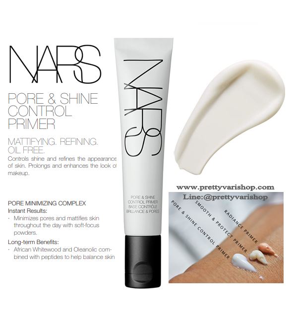 NARS Pore & Shine Control Primer 30 ml. ไพรเมอร์สูตรควบคุมความมันและกระชับรูขุมขนตลอดทั้งวัน สำหรับคนที่มีผิวมันโดยเฉพาะ ช่วยแต่งเนื้อผิวให้ละเอียดนวลเนียน ไม่มันวาวอย่างต่อเนื่องตลอดวัน พร้อมด้วยประสิทธิภาพของอณูแป้งที่จะช่วยลดเลือนและ อำ