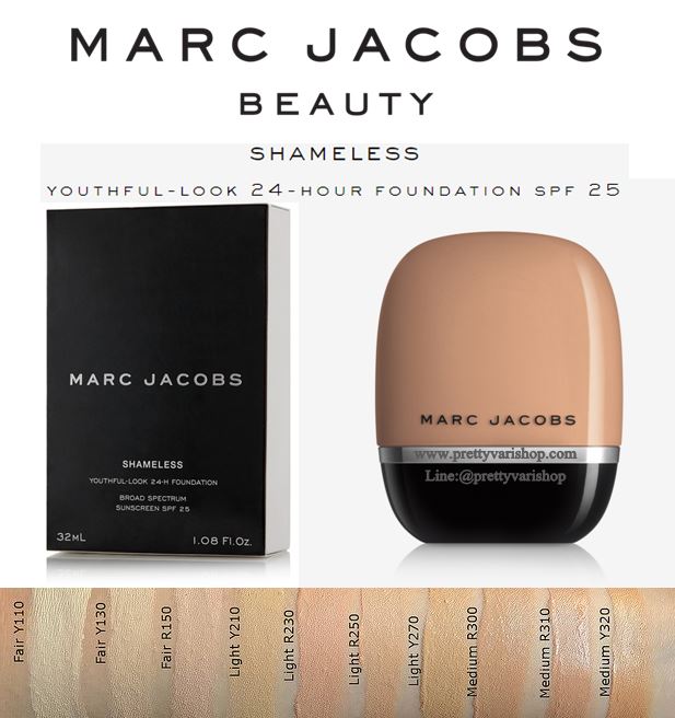 **พร้อมส่ง**Marc Jacobs Beauty Shameless Youthful-Look 24H Foundation SPF 25 ขนาด 32 ml. รองพื้นรุ่นใหม่ล่าสุด ที่มีคุณสมบัติปกปิดปานกลางถึงสูงสุด แต่ให้ฟินิชชิ่งที่ดูเป็นธรรมชาติ สูตรออยล์ฟรีที่ติดแน่นทนนานถึง 24 ชั่วโมง พร้อมมอบผลลัพธ์ของผิวที่ดูสวยเนีย