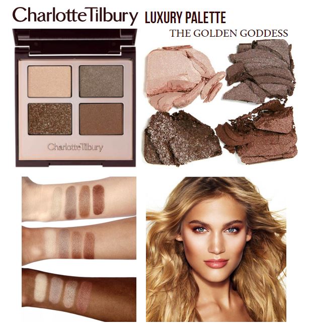 Charlotte Tilbury Luxury Palette Eye Shadow 5.2 g. สี THE GOLDEN GODDESS พาเลทอายชาโดว์ 4 สี ที่หรูหรา สาวๆทุกคนอยากเป็นเจ้าของเนื้อดี เม็ดสีแน่นเนียนละเอียด สีสวย ชิมเมอร์แวววาว สร้างสรรค์ทุกสีในแต่ละพาเลตให้เข้ากันอย่างลงตัวให้เหมาะใช้ในการแ