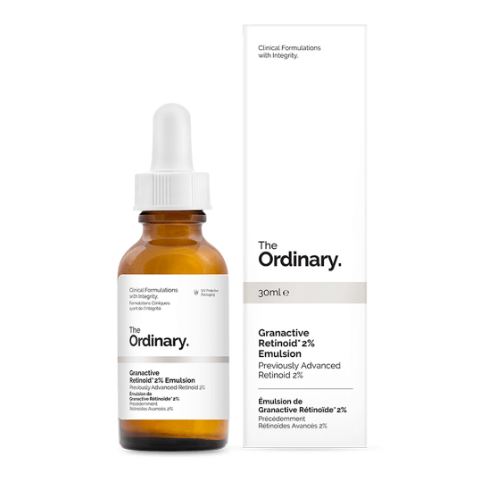 The Ordinary Granactive Retinoid 2% Emulsion 30ml. อิมัลชั่นที่อุดมด้วยเรตินอล ช่วยบำรุงพร้อมชะลอริ้วรอยแห่งวัย ช่วยให้ผิวเรียบเนียน ประกอบด้วยอนุพันธ์ retinoids 2 ชนิด ช่วยลดเลือนริ้วรอย ให้ริ้วรอยดูจางลง ไม่ก่อให้เกิดการระคายเคือง ทำให้สีผิว