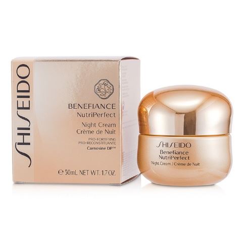 Shiseido Benefiance Nutriperfect Night Cream 50 ml. ครีมฟื้นฟูผิวขณะหลับ ลดเลือนริ้วรอยร่องลึก เติมเต็มร่องผิว ยกกระชับผิว ปรับสีผิวให้สม่ำเสมอ เผยผิวที่เปล่งปลั่ง สดใส ในทุกเช้า ด้วยส่วนผสมสุดพิเศษ Carnosine DP และ Multi Vitamin BCE & P ผ