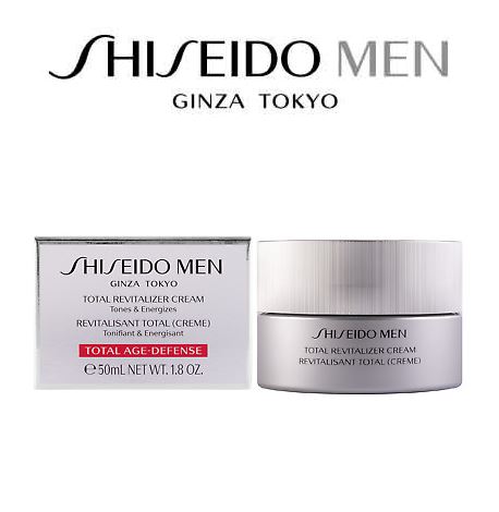 Shiseido Men Total Revitalizer Cream Total Age Defense 50 ml. ครีมบำรุงผิวหน้า สูตรสำหรับผู้ชายโดยเฉพาะ ช่วยฟื้นบำรุงผิวให้แลดู มีสุขภาพดี ชุ่มชื้น, ลดเลือนความหมองคล้ำ เส้นริ้ว และสัญญาณการเกิดริ้วรอยแห่งวัย  เพิ่มพลังผิวตามธรรมชาติ และฟื้นบำร