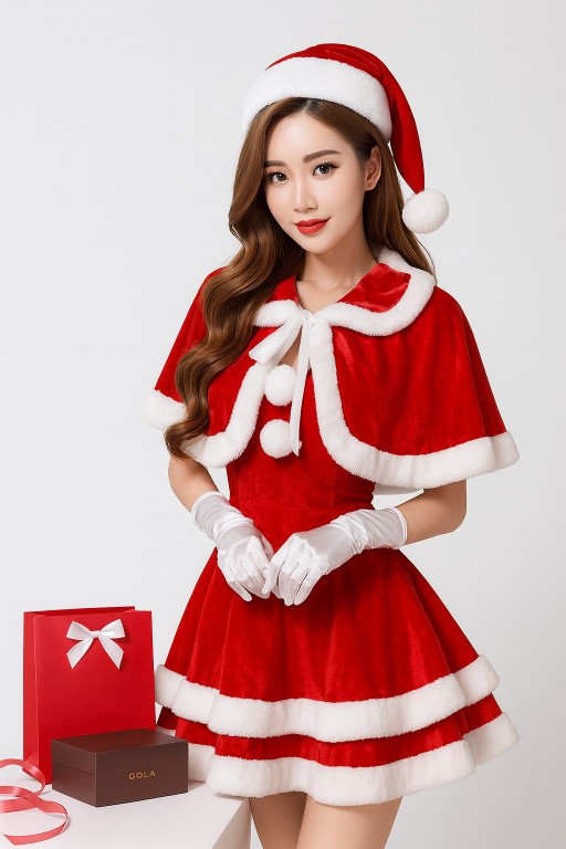 ++พร้อมส่ง++ชุดซานต้าแซนตี้น่ารักมาก มีผ้าคลุมน่ารักครบเซ็ท สวยสดใสน่ารักมาก