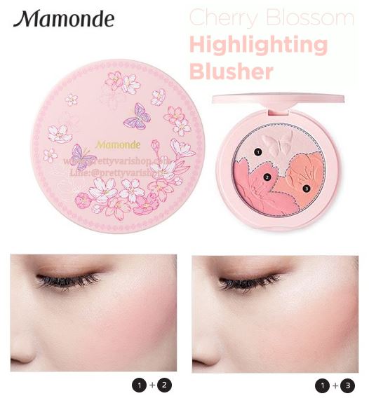 Mamonde Cherry Blossom Highlighting Blusher คอลเล็กชั่นสุดละมุนจากแบรนด์เกาหลี  กับบลัชออน 3in1 ตกแต่งความงามของดอกซากุระบนฝาตลับ มาพร้อมกระจก พิเศษสุดกับบลัชออนสีส้มนม และชมพู ที่มาพร้อมไฮไลท์ ให้ผิวสวยใสแบบเกาหลี แก้มผ่องระยิบดูเป็นธรรมชาติ 