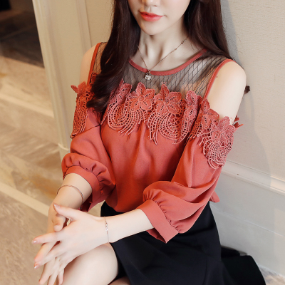 (พร้อมส่งสีส้ม L) เสื้อแฟชั่นเปิดไหล่ เสื้อผ้าแฟชั่นผู้หญิง เสื้อแฟชั่นเกาหลี