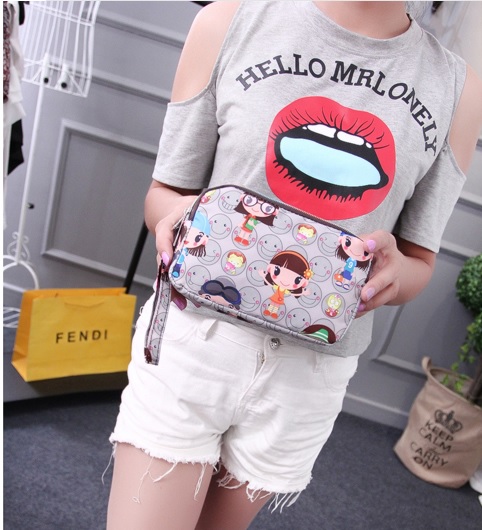 (พร้อมส่งสีเทา) กระเป๋าถือ กระเป๋าสตางค์ กระเป๋าเครื่องสำอางค์ กระเป๋าซิปลายน่ารัก