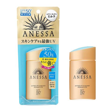 Shiseido Anessa Perfect UV Sunscreen Skincare Milk SPF50+ PA++++ 60 ml. กันแดดขวดทอง รุ่นใหม่ล่าสุด กันน้ำ แต่ล้างออกง่ายขึ้น กันแดดยอดนิยมเนื้อบางเบา กันแดดเยี่ยม ไม่กลัวเหงื่อ หน้าไม่มัน ทาก่อนลงเบส ลงรองพื้นได้สบายเลยค่ะ เติมระหว่างวันก็ไม่