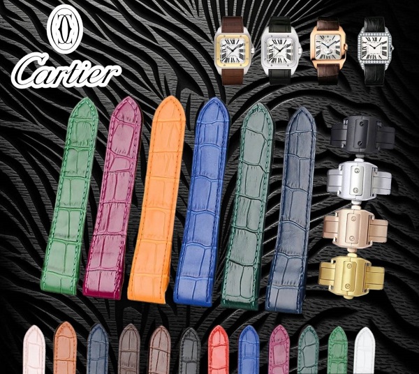 สายนาฬิกา แบบสายหนังอัดลายจระเข้ หลากสี พร้อมบัคเคิลล็อกปลายสาย สำหรับ Cartier