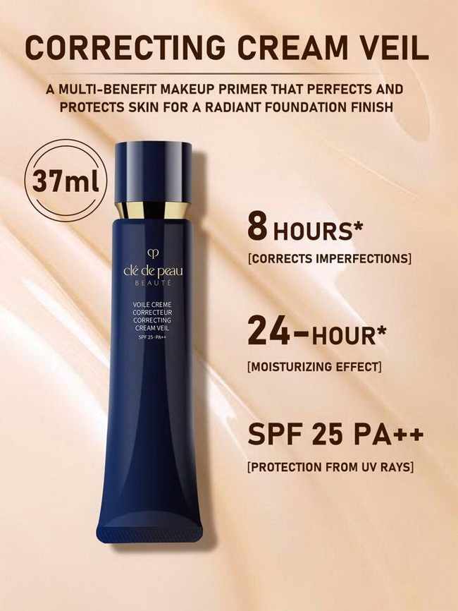 Cle de Peau Beaute Correcting Cream Veil N SPF25+ PA++ 37ml. ไพรเมอร์ยอดนิยมจากเคลย์เดอโปโบเต้ ที่ใช้ได้กับทุกสีผิว สูตรปรับใหม่ ที่เพิ่มเทคโนโลยีสกินแคร์ในส่วนผสมมีส่วนผสมของ Skin-Empowering Illuminator ส่วนผสมสกินแคร์เฉพาะของเคลย์เดอโปโบเต้ ที่เสริมความ