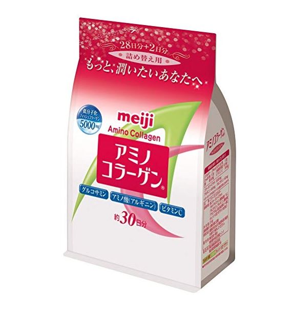 Meiji Amino Collagen Refill แบบถุงเติม รีฟิล 214 กรัม / ทานได้ 30 วัน เมจิ อะมิโนคอลาเจน คอลลาเจนผงขายดีในประเทศญี่ปุ่น ช่วยให้ผิวพรรณเต่งตึงเรียบเนียน ลดริ้วรอย ผิวขาวใส