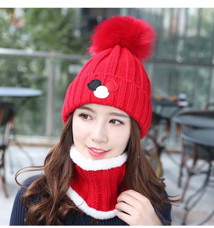 (พร้อมส่งสีแดงสด) เซตหมวกกันหนาวผู้หญิง หมวกไหมพรมผู้หญิง หมวกไหมพรม+ผ้าปลอกคอกันหนาว