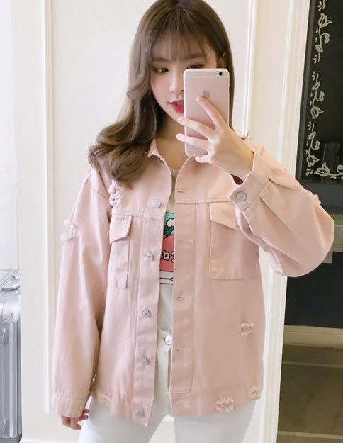 พรีออเดอร์ เสื้อคลุมยีนส์ชมพูหวาน ออกแนวน่ารัก ๆ สไตลเก๋ แขนยาว ผ้าเนื้อดีมาก ๆ สี ส้มอิฐ  ครีม  ชมพูอ่อน