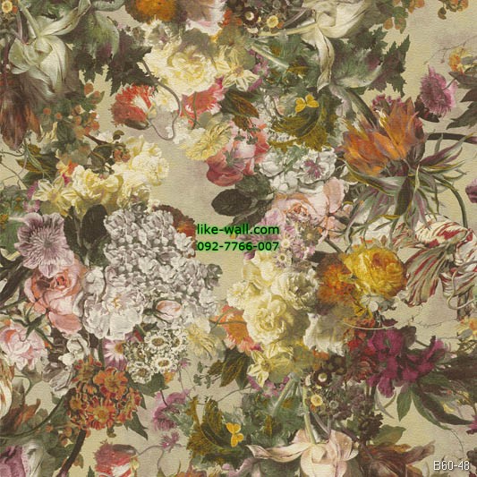 วอลเปเปอร์ลายดอกไม้ สีครีม