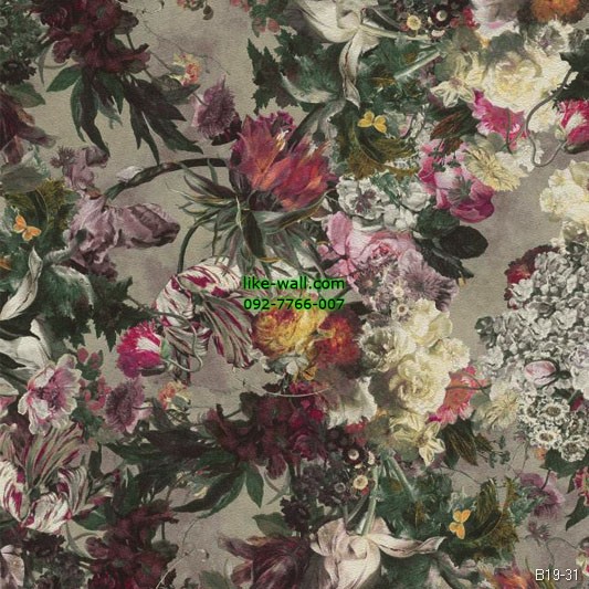 วอลเปเปอร์ลายดอกไม้ สีเทา