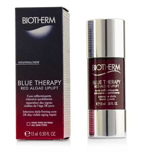 BIOTHERM Blue Therapy Red Algae Uplift Skin Serum 15ml. พรีเซรั่มที่นำพลังของสารสกัดจากสาหร่ายสีแดง ฟื้นบำรุงความอ่อนเยาว์สูตรเร่งรัด 28 วัน ให้ผิวดูกระชับ เรียบเนียน และเปล่งปลั่ง มาพร้อมนวัตกรรมซึ่งนับเป็นความก้าวหน้าครั้งสำคัญในการกำหนดสูตร