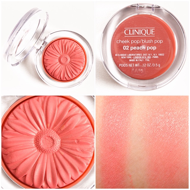 CLINIQUE Cheek Pop Blush Pop ขนาดปกติ 3.5 g. #02 peach pop สีส้มพีช บลัชเนื้อฝุ่นเนื้อเนียนละเอียดบางเบา เนียนเรียบเมื่อสัมผัส เผยลุคสดใส ดูสุขภาพดีแบบมีเลือดฝาด ให้สีสว่างสดใสเป็นธรรมชาติและหากต้องการลุคที่ดูชุ่มฉ่ำขึ้นเพียงแค่ปัด Cheek