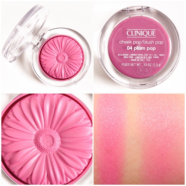 CLINIQUE Cheek Pop Blush Pop ขนาดปกติ 3.5 g. #04 plum pop สีชมพูลูกพลัมอมม่วง บลัชเนื้อฝุ่นเนื้อเนียนละเอียดบางเบา เนียนเรียบเมื่อสัมผัส เผยลุคสดใส ดูสุขภาพดีแบบมีเลือดฝาด ให้สีสว่างสดใสเป็นธรรมชาติและหากต้องการลุคที่ดูชุ่มฉ่ำขึ้นเพียงแค่ปัด C