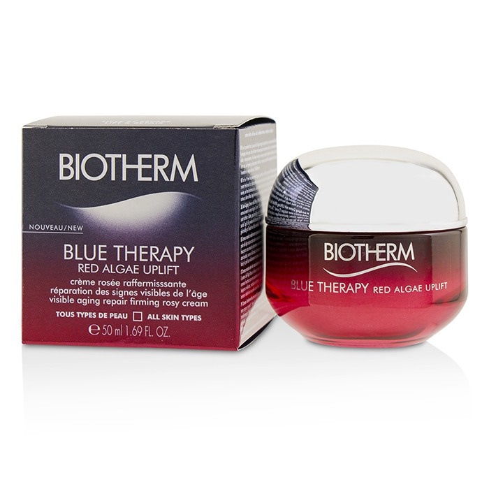 BIOTHERM Blue Therapy Red Algae Uplift Visible Aging Repair Firming Rosy Cream 50ml. มอยซ์เจอไรเซอร์สารสกัดจากสาหร่ายสีแดง เนื้อครีมสีกุหลาบ สำหรับทุกสภาพผิว ช่วยยกกระชับผิว ลดเลือนและชะลอการเกิดริ้วรอย เนื้อครีมสีกุหลาบนุ่มลื่น เบา สบายผิว ผส