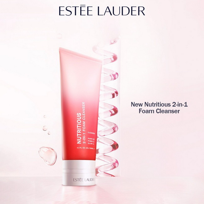 ESTEE LAUDER Nutritious Super-Pomegranate Radiant Energy 2-in-1 Cleansing Foam 125 ml. โฟมทำความสะอาดผิวหน้าที่ใช้งานได้สองรูปแบบ สามารถทำความสะอาดผิวได้หมดจด และใช้เป็นมาสก์เพื่อทำความสะอาดผิวอย่างล่ำลึกยิ่งขึ้น เพื่อที่ผิวสะอาด สดชื่น และกระ