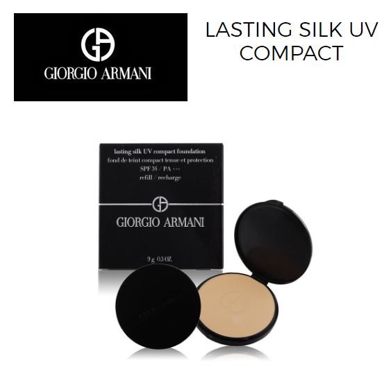 **พร้อมส่ง**Giorgio Armani Lasting Silk UV Compact Foundation SPF34 PA+++ Refill 9 g. (รีฟิลแป้ง+พัฟ) แป้งรีฟิลผสมรองพื้นสูตรใหม่แบบ Wet-Dry Formular ใช้ได้ทั้งแบบเปียกและแห้ง แป้งรุ่นนี้พัฒนามาจากรองพื้นรุ่น Lasting UV Foundation เนื้อเนียนนุ่ม ละเอียดเป