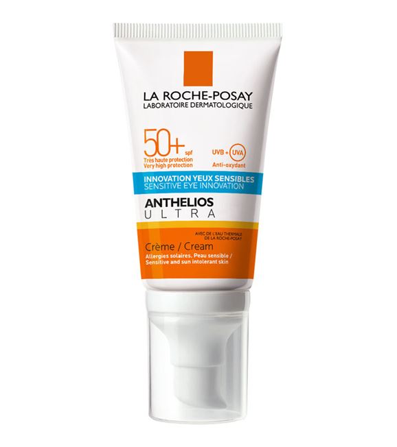 La Roche-Posay Anthelios Ultra Sensitive Eyes Innovation Cream SPF 50+ 50ml. ครีมกันแดดสำหรับผิวหน้าสำหรับผิวธรรมดา-ผิวแห้งอ่อนโยนแม้ผิวบอบบางระคายเคืองง่ายหรือผิวไวต่อแดด สามารถทาได้แม้รอบดวงตา พร้อมลดปริมาณการใช้สารกรองแสงเคมี (Chemical filt