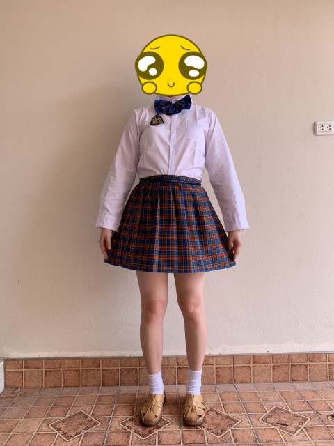 B++คลิกดูไซต์++ชุดนักเรียนญี่ปุ่นโบว์น้ำเงิน+กระโปรงลายสก๊อตสีน้ำเงินแดงเอว27-31