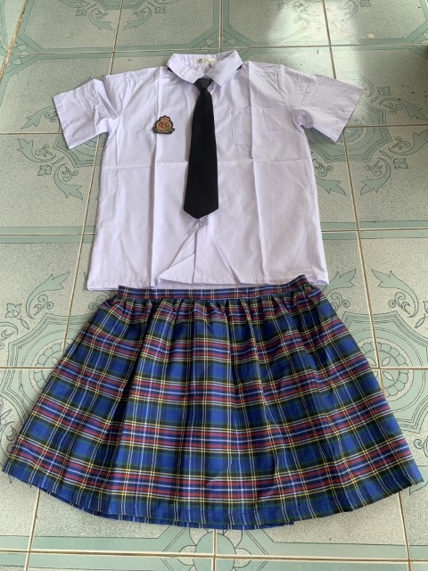 ++คลิกดูไซต์++ชุดนักเรียนญี่ปุ่นไซต์ใหญ่เนคไทสีดำกระโปรงลายสก๊อตสีน้ำเงิน